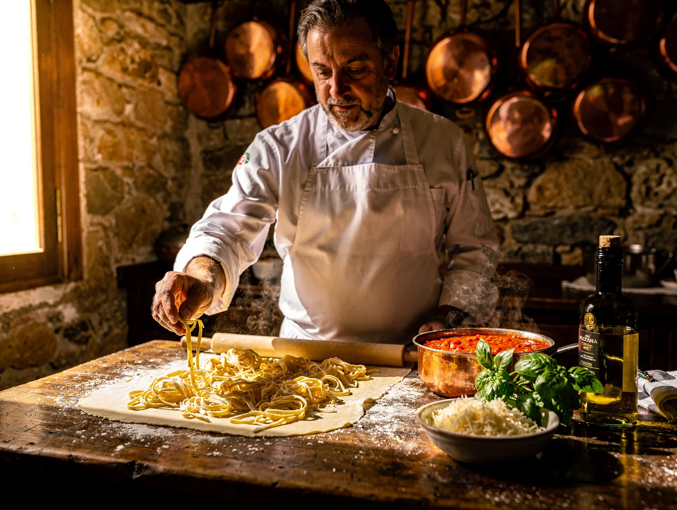 Executive Chef Marco preparing fresh pasta in the kitchen