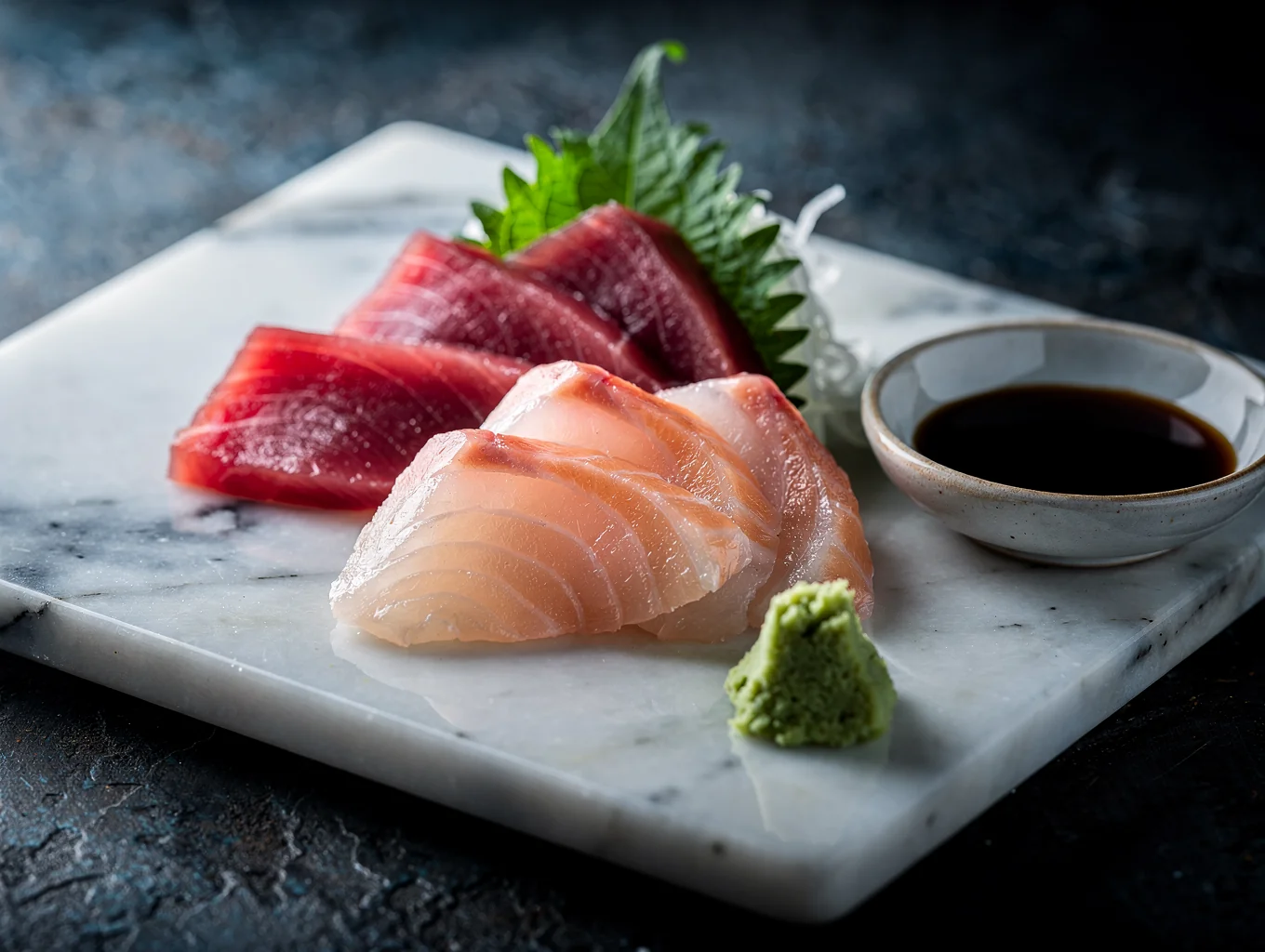 Freshly sliced raw fish with citrus and herbs
