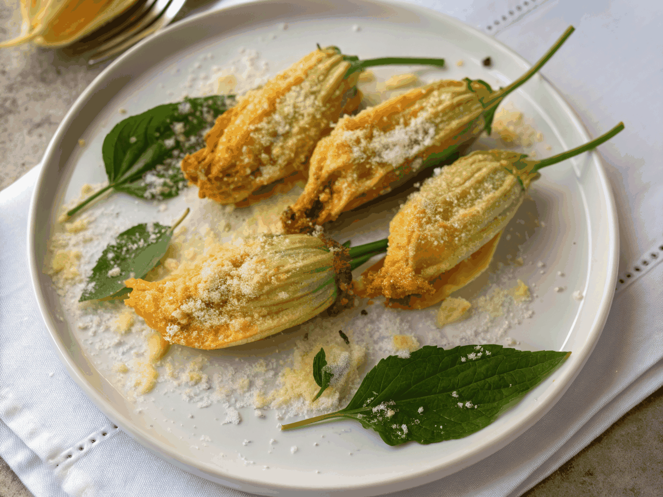 Crispy stuffed squash blossoms with honey