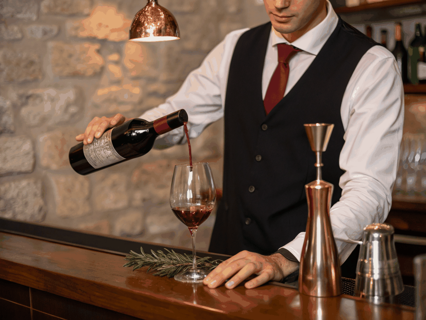 Head Sommelier Alessandro selecting a fine Italian wine