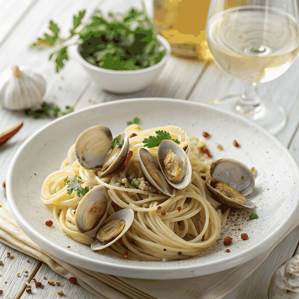 Spaghetti with clams and white wine