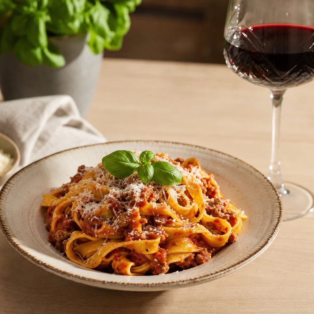 Handmade tagliatelle with meat sauce